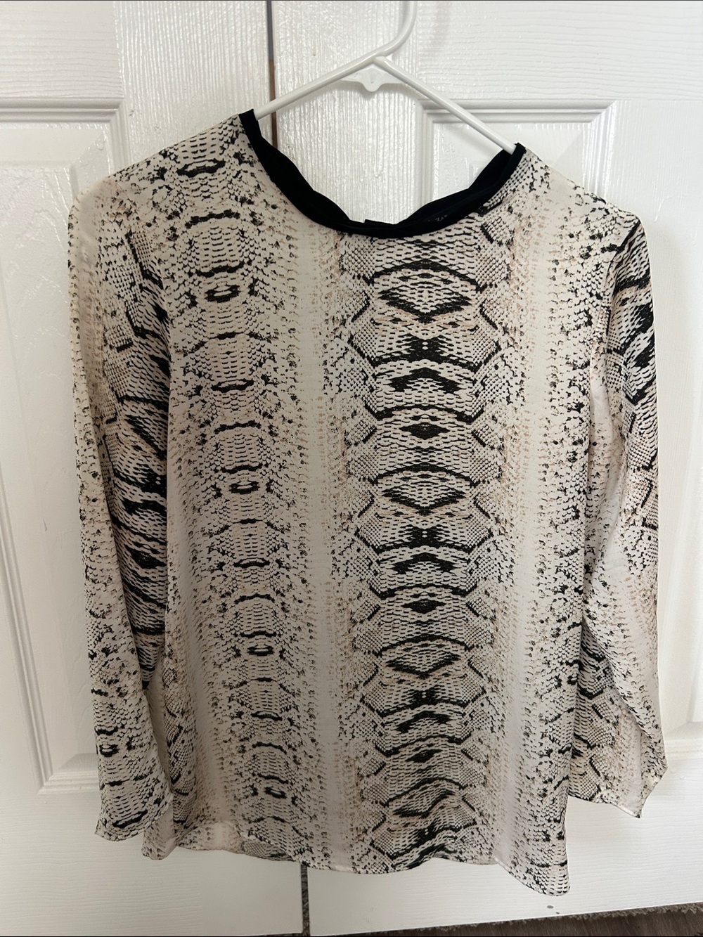 Zara Snake-Print Long Sleeve Top - Black & Cream